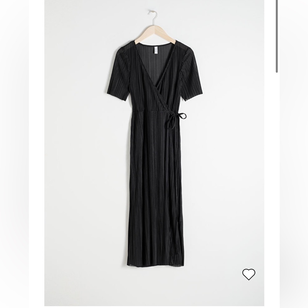 & other stories plisse pleated wrap dress black